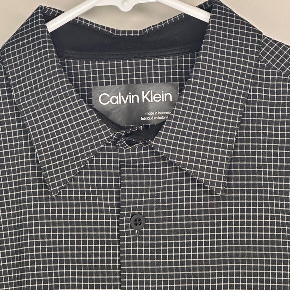 Calvin Klein Mens M Black White Check Plaid Long Sleeve Button-Up Dress Shirt - Picture 3 of 6